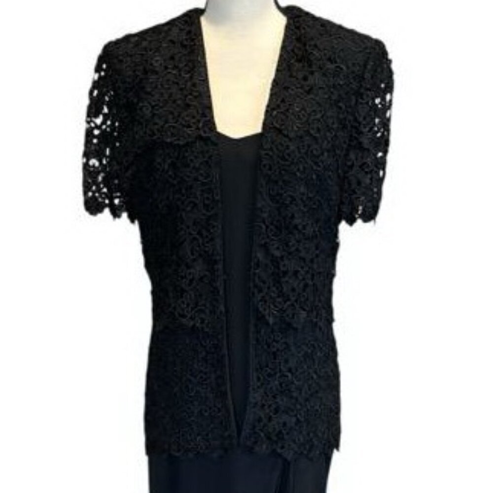 Karen Lawrence Matthew Black Two-Piece Long Maxi Dress Lace Jacket